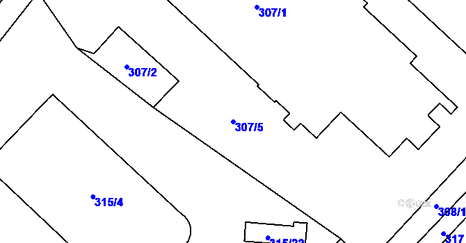 Parcela st. 307/5 v KÚ Pelhřimov, Katastrální mapa