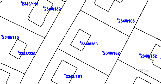 Parcela st. 2348/258 v KÚ Pelhřimov, Katastrální mapa