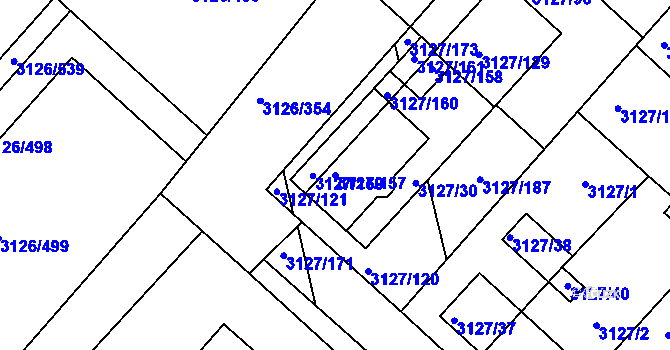 Parcela st. 3127/157 v KÚ Pelhřimov, Katastrální mapa