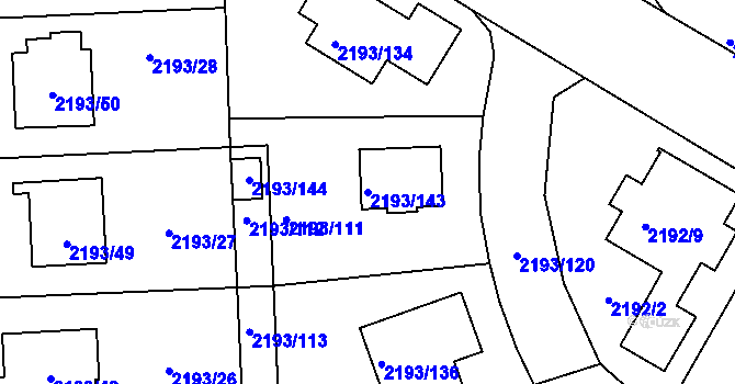 Parcela st. 2193/143 v KÚ Pelhřimov, Katastrální mapa