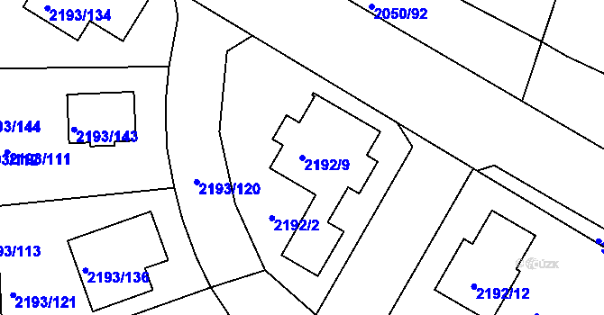 Parcela st. 2192/9 v KÚ Pelhřimov, Katastrální mapa