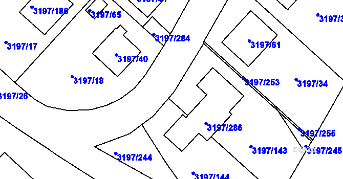 Parcela st. 3197/212 v KÚ Pelhřimov, Katastrální mapa