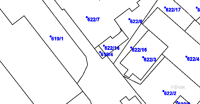 Parcela st. 619/4 v KÚ Pelhřimov, Katastrální mapa
