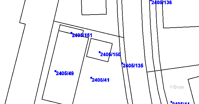 Parcela st. 2405/150 v KÚ Pelhřimov, Katastrální mapa