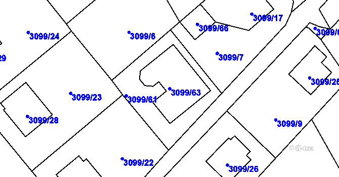 Parcela st. 3099/63 v KÚ Pelhřimov, Katastrální mapa