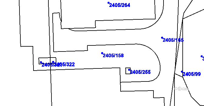 Parcela st. 2405/158 v KÚ Pelhřimov, Katastrální mapa