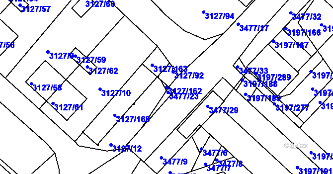 Parcela st. 3127/162 v KÚ Pelhřimov, Katastrální mapa
