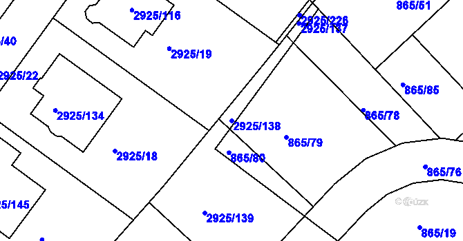 Parcela st. 2925/138 v KÚ Pelhřimov, Katastrální mapa