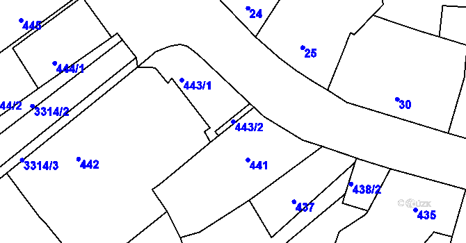Parcela st. 443/2 v KÚ Pelhřimov, Katastrální mapa