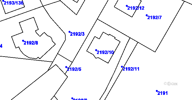 Parcela st. 2192/10 v KÚ Pelhřimov, Katastrální mapa