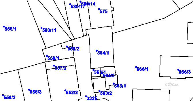 Parcela st. 564/1 v KÚ Pelhřimov, Katastrální mapa