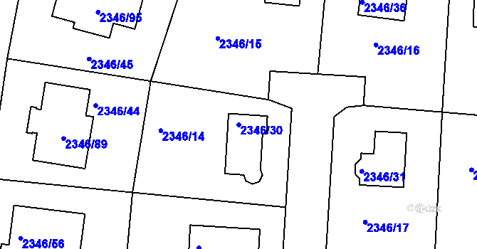 Parcela st. 2346/30 v KÚ Pelhřimov, Katastrální mapa