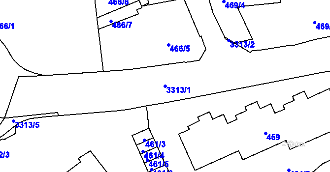 Parcela st. 3313/1 v KÚ Pelhřimov, Katastrální mapa