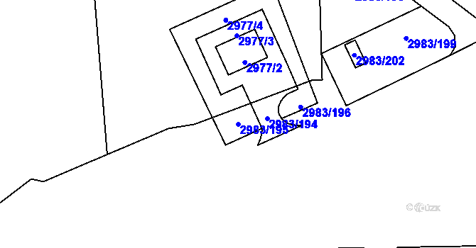 Parcela st. 2983/195 v KÚ Pelhřimov, Katastrální mapa