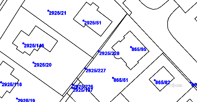Parcela st. 2925/228 v KÚ Pelhřimov, Katastrální mapa