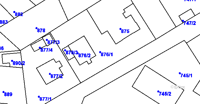 Parcela st. 876/1 v KÚ Pelhřimov, Katastrální mapa