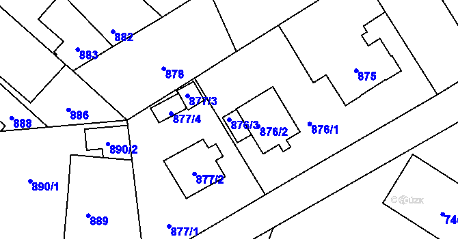 Parcela st. 876/3 v KÚ Pelhřimov, Katastrální mapa