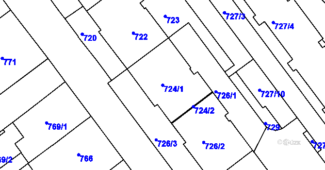 Parcela st. 724/1 v KÚ Pelhřimov, Katastrální mapa