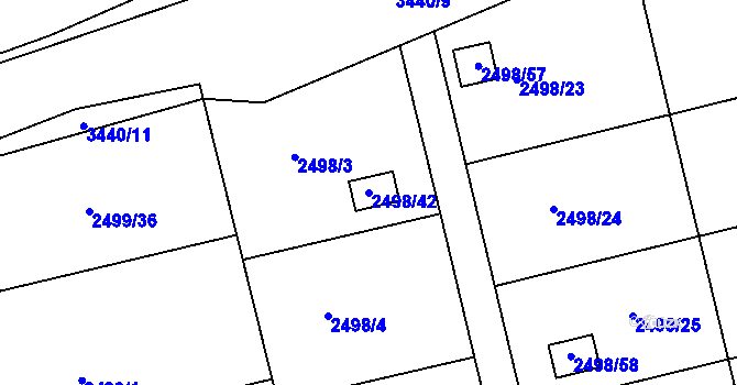 Parcela st. 2498/42 v KÚ Pelhřimov, Katastrální mapa