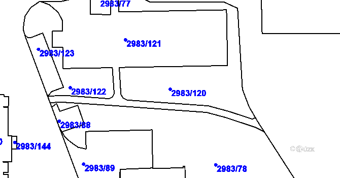 Parcela st. 2983/120 v KÚ Pelhřimov, Katastrální mapa