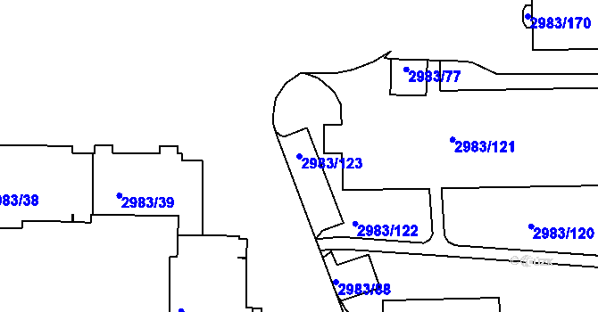 Parcela st. 2983/123 v KÚ Pelhřimov, Katastrální mapa
