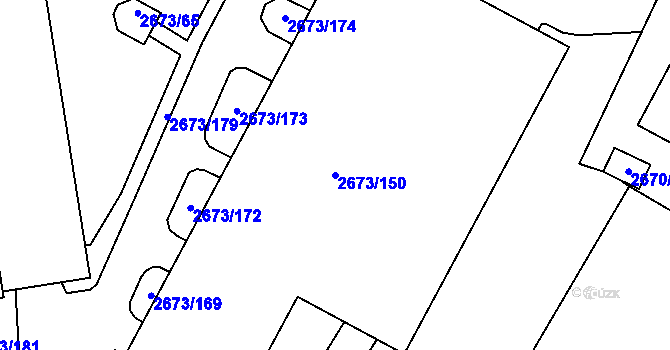 Parcela st. 2673/150 v KÚ Pelhřimov, Katastrální mapa