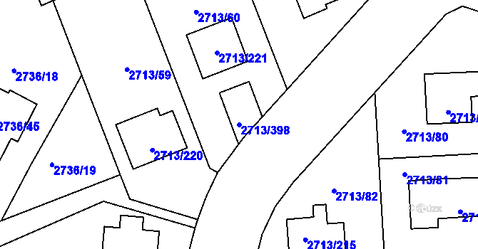 Parcela st. 2713/398 v KÚ Pelhřimov, Katastrální mapa