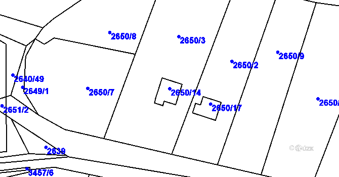 Parcela st. 2650/14 v KÚ Pelhřimov, Katastrální mapa