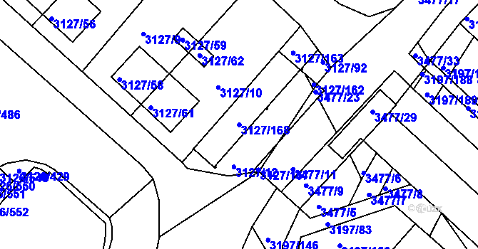 Parcela st. 3127/168 v KÚ Pelhřimov, Katastrální mapa