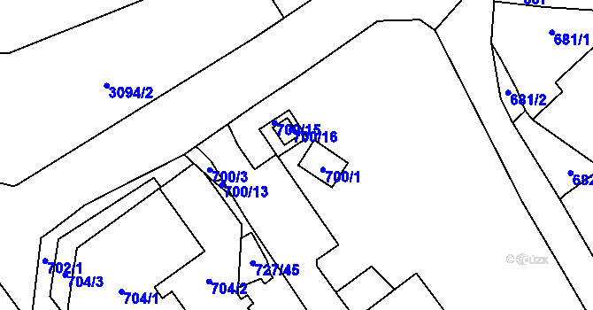 Parcela st. 700/14 v KÚ Pelhřimov, Katastrální mapa