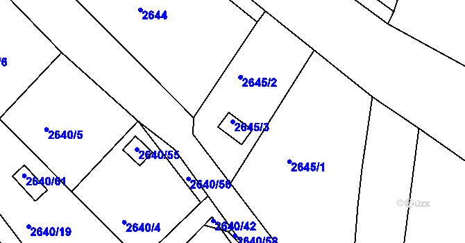 Parcela st. 2645/3 v KÚ Pelhřimov, Katastrální mapa