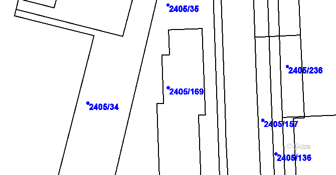 Parcela st. 2405/169 v KÚ Pelhřimov, Katastrální mapa