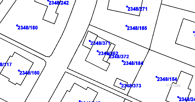 Parcela st. 2348/262 v KÚ Pelhřimov, Katastrální mapa
