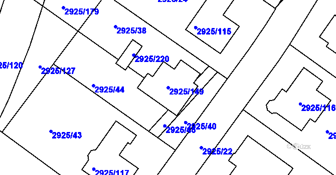 Parcela st. 2925/149 v KÚ Pelhřimov, Katastrální mapa