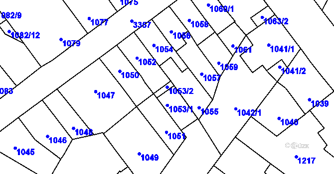 Parcela st. 1053/2 v KÚ Pelhřimov, Katastrální mapa
