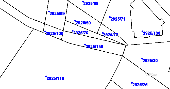 Parcela st. 2925/150 v KÚ Pelhřimov, Katastrální mapa