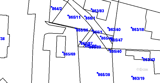 Parcela st. 865/87 v KÚ Pelhřimov, Katastrální mapa