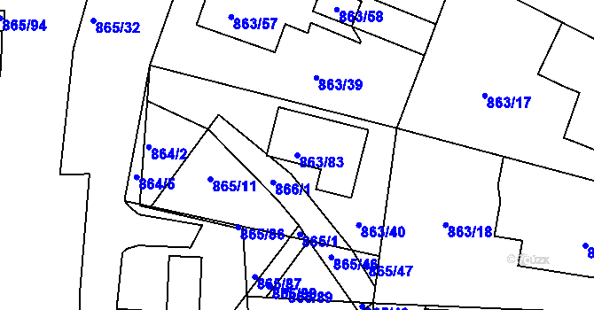 Parcela st. 863/83 v KÚ Pelhřimov, Katastrální mapa