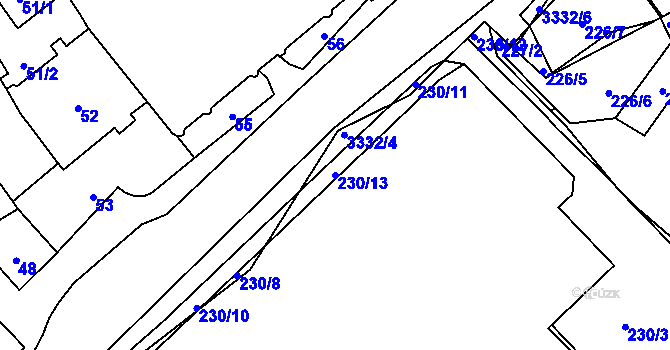 Parcela st. 230/13 v KÚ Pelhřimov, Katastrální mapa