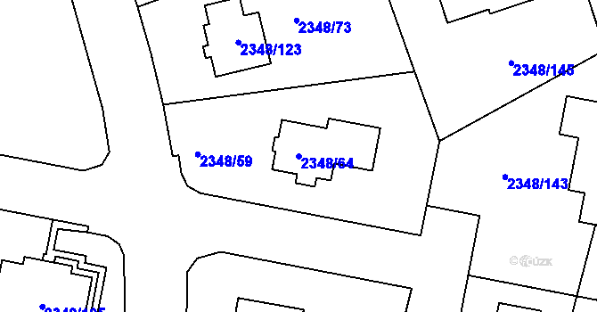 Parcela st. 2348/64 v KÚ Pelhřimov, Katastrální mapa