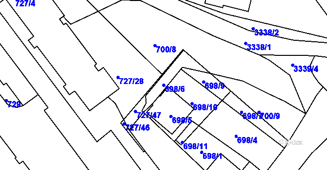 Parcela st. 698/6 v KÚ Pelhřimov, Katastrální mapa