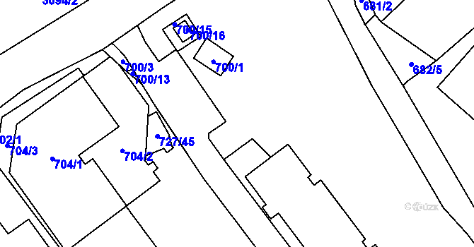 Parcela st. 700/7 v KÚ Pelhřimov, Katastrální mapa