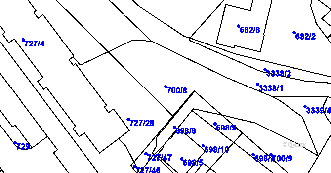 Parcela st. 700/8 v KÚ Pelhřimov, Katastrální mapa