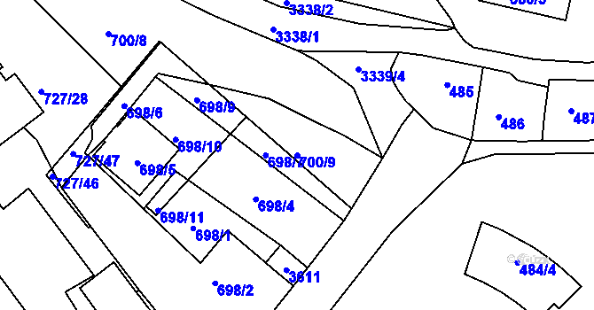 Parcela st. 700/9 v KÚ Pelhřimov, Katastrální mapa