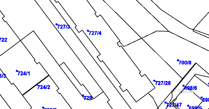 Parcela st. 727/30 v KÚ Pelhřimov, Katastrální mapa