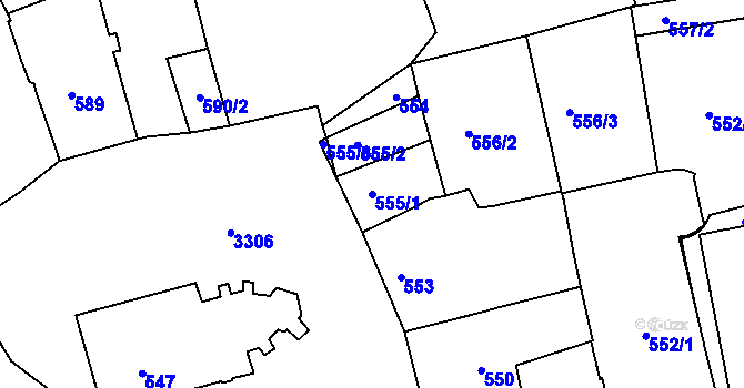 Parcela st. 555/1 v KÚ Pelhřimov, Katastrální mapa