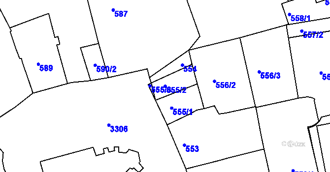 Parcela st. 555/2 v KÚ Pelhřimov, Katastrální mapa