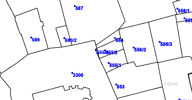 Parcela st. 555/3 v KÚ Pelhřimov, Katastrální mapa