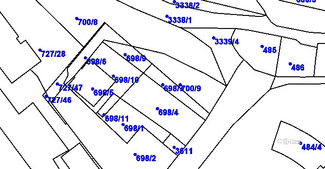 Parcela st. 698/7 v KÚ Pelhřimov, Katastrální mapa