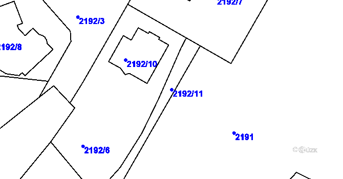 Parcela st. 2192/11 v KÚ Pelhřimov, Katastrální mapa